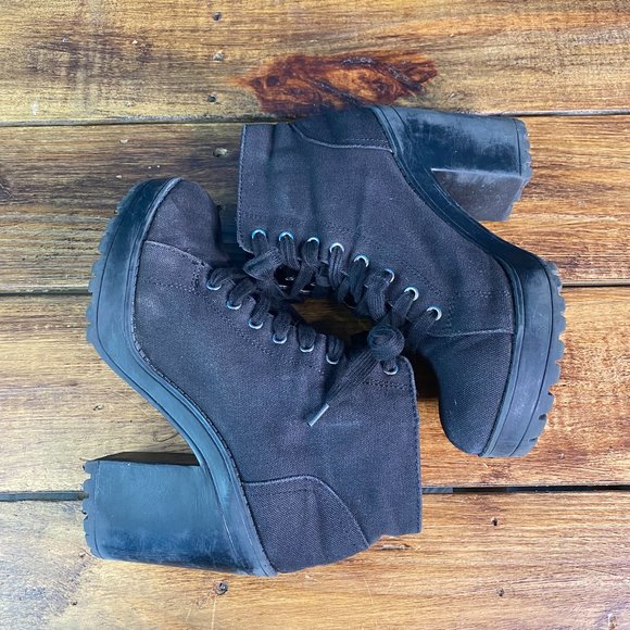 H&M Divided 709790 Canvas Platform Boots Black Size 8.5 - Picture 7 of 10